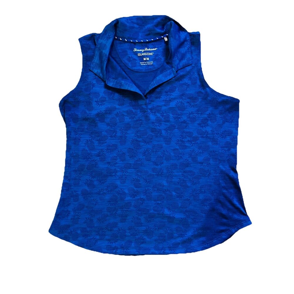 TOMMY BAHAMA Island Zone SZ M Golf Outdoors Top Palm Coast Sleeveless Polo Blue